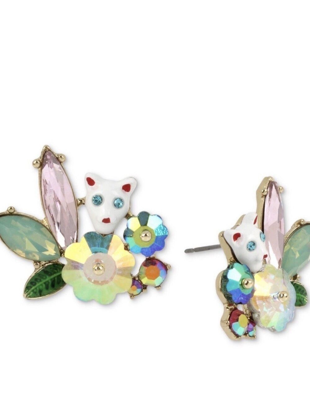 Betsey Johnson White Kitty Faux Gem Stud Earrings